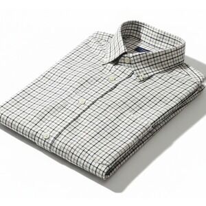 Peter Millar Shirt Men's Brown White Check Button-Up Long Sleeve Collared Size L